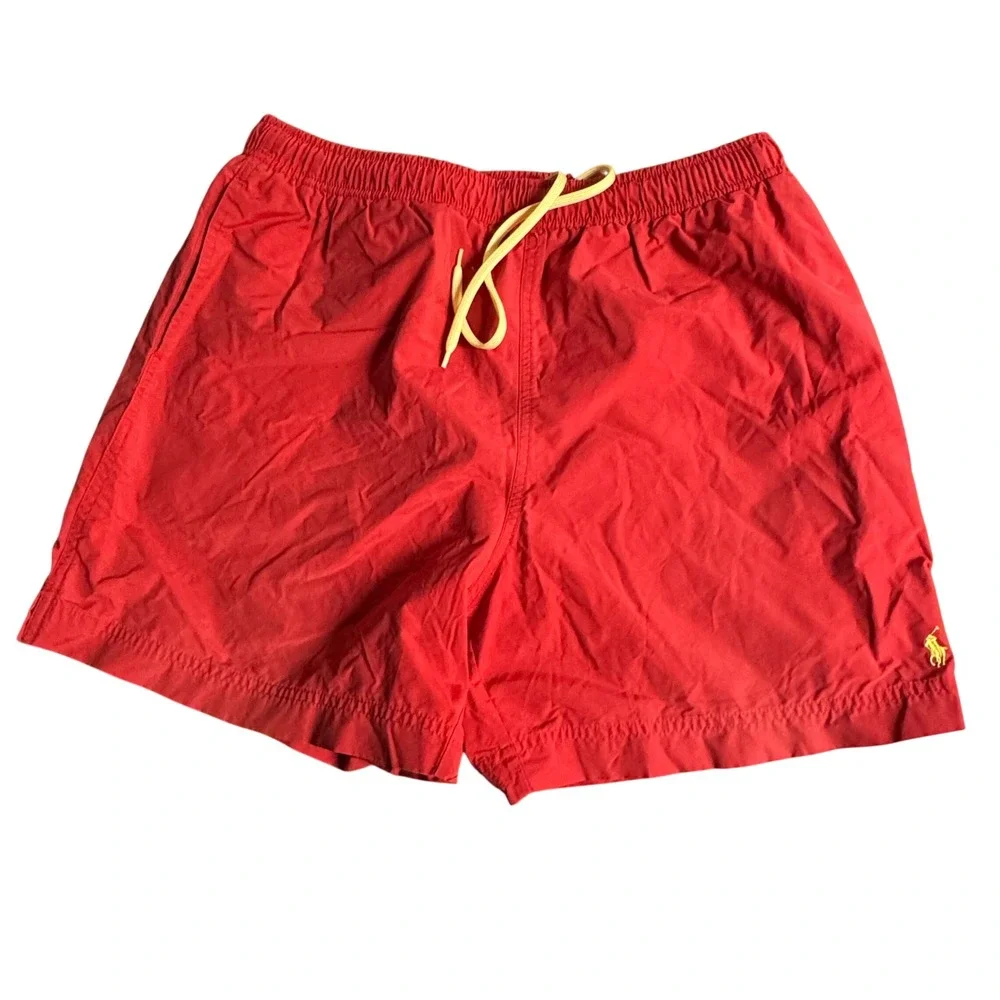 Polo Sport Ralph Lauren Mens Red Swim Trunks Shorts Yellow‎ Pony Logo Size L